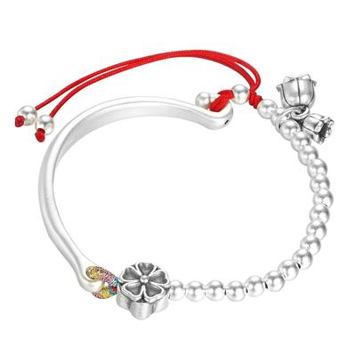 九乐足银古法铃兰花半镯半链