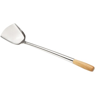 不锈钢锅铲商用中厨师专用炒菜铲子木柄防烫炒勺大号加长加厚炒铲
