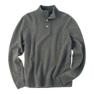 MrBu布先生半开纽扣立领毛衣加厚保暖后领皮牌羊毛长袖男BT15386