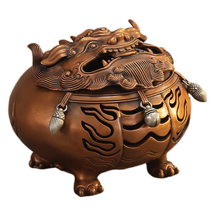 紫铜狻猊香炉纯铜家用香薰炉室内熏香器盘香檀香宣德炉客厅摆件
