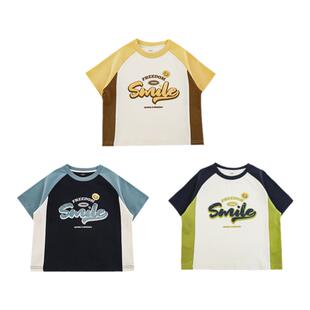 幼悠 男童2026新款短袖圆领t恤夏季爆款美式字母印花撞色半袖上衣