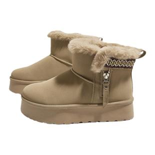 人本雪地靴女2025冬季新款加绒加厚保暖厚底东北大棉鞋一脚蹬靴子