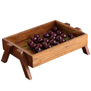 客厅实木果盘家用茶几糖果中古风零食盘木质复古托盘新中式水果盘