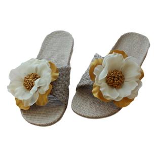 亚麻拖鞋花朵春夏室内透气家居森女日系静音新款凉拖鞋小香风拖鞋