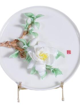 夫己圆盘栀子花新中式手工陶瓷