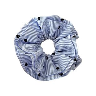 韩系ins风蓝色爱心条纹大肠发圈女高级感头圈发绳低马尾头绳皮筋~