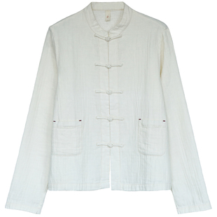 古石后原创布衣春秋中式外套女棉麻复古国风唐装盘扣对襟衬衫上衣