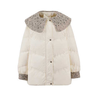 韩系娃娃领白鸭绒羽绒服女大码冬装胖mm200斤加厚保暖中长款外套