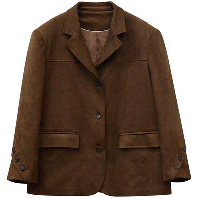 333sss 秋天是棕色的统治区～复古气质仿麂皮西装外套女短款秋季