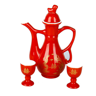 结婚婚庆用品红色敬酒杯中式婚礼龙凤喜字酒壶套装新娘嫁妆交杯酒