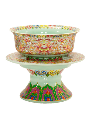 陶瓷彩绘莲花碗供碗藏式高脚