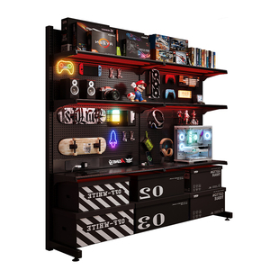 戟创AGKey-T3立式洞洞板置物架带插排落地电竞房免打孔金属收纳架