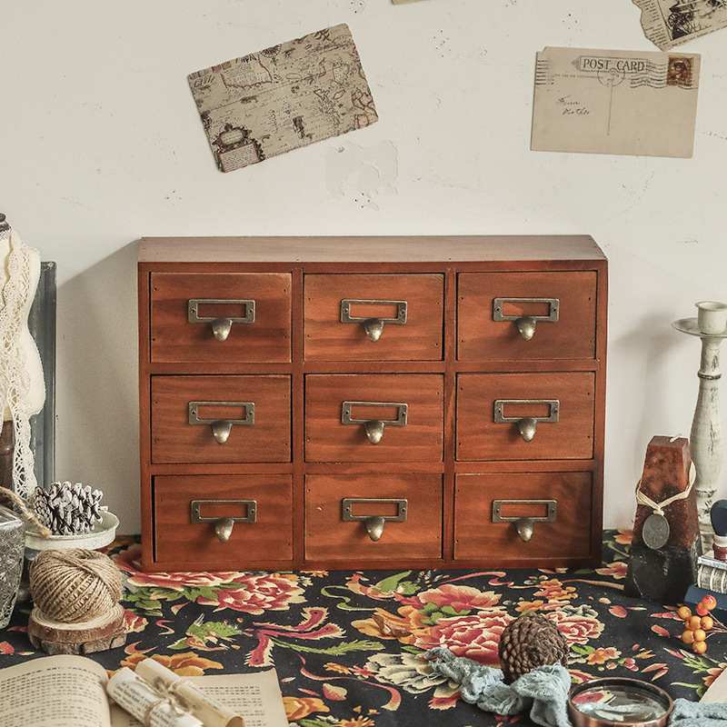 桌面收纳盒木质九宫格小抽屉式曹抽屉首饰木制县印章大容量分格