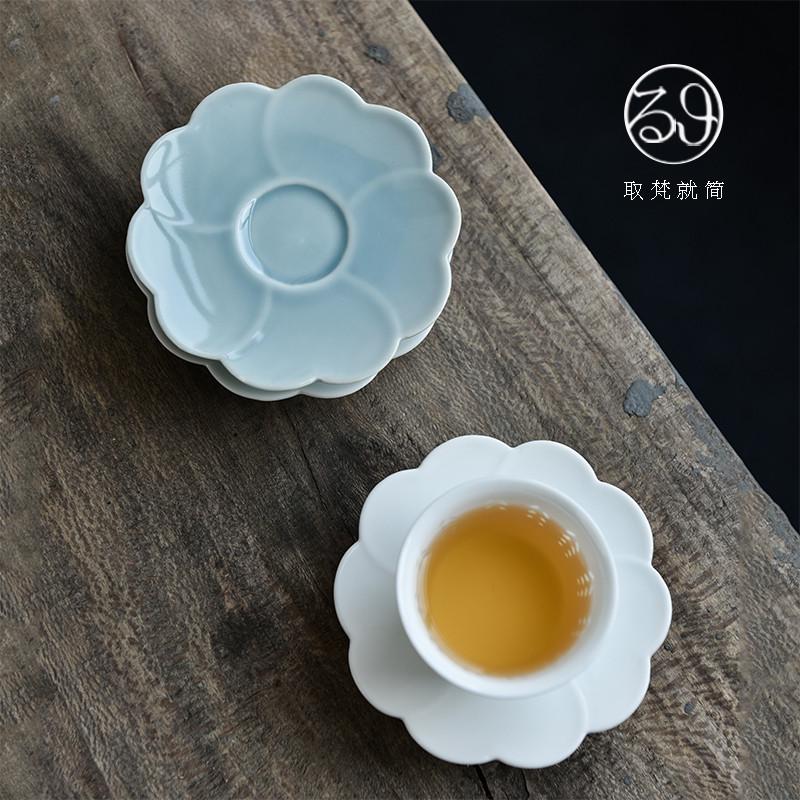 功夫茶杯垫杯托茶垫景德镇白瓷茶具品茗杯垫防烫陶瓷隔热垫定制