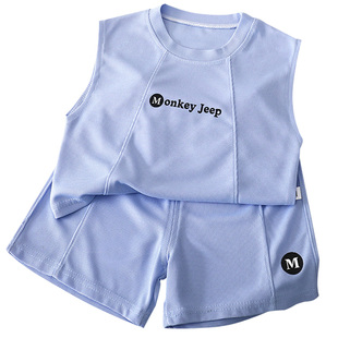 儿童时尚速干背心套装夏季男孩女宝洋气衣服短裤中大童运动休闲服