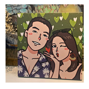 装饰画情侣定制手绘人像卡通画闺蜜diy油画订婚生日礼物结婚挂画