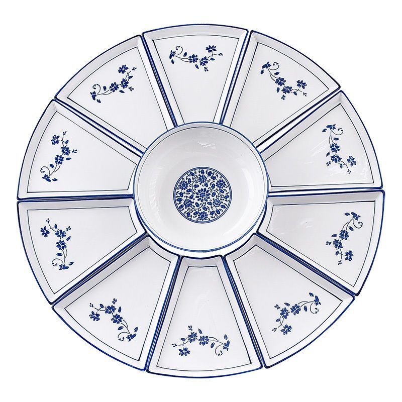 抖音网红青花瓷拼盘餐具组合创意圆形家用炒菜盘子釉下彩手工盘子
