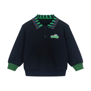 马拉丁儿童卫衣25冬装新款男童小童棉摇粒绒提花polo领卫衣