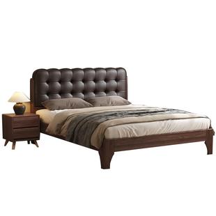 床实木床现代简约卧室1米8双人床橡木家用储物1.5m床床架出租房用