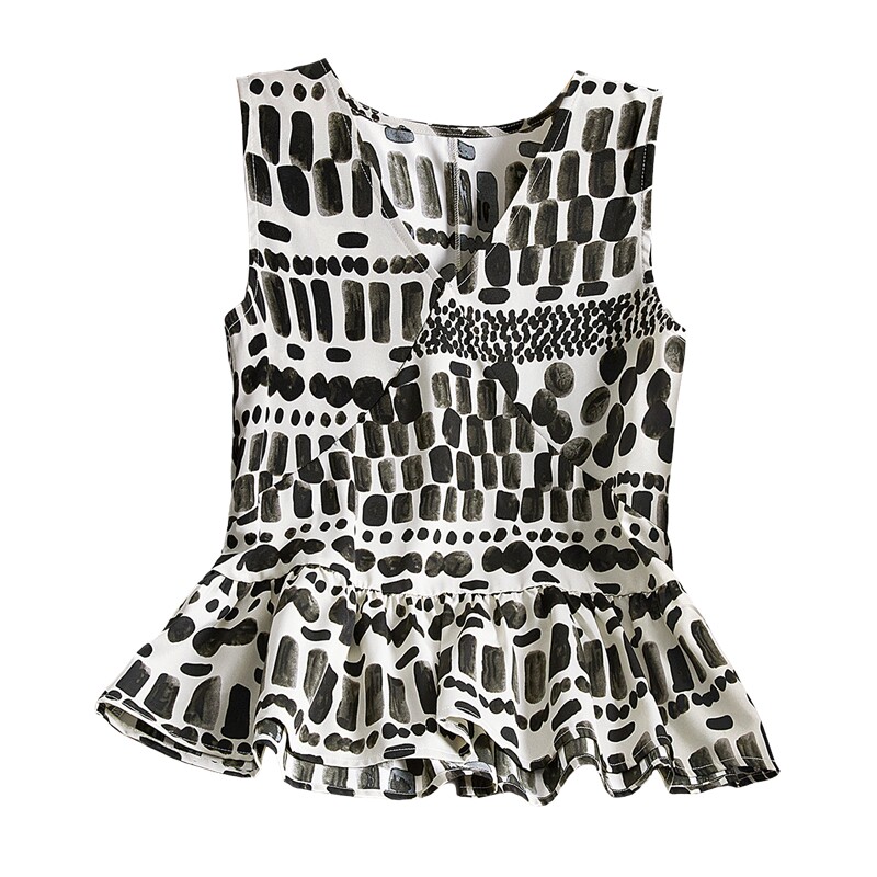 她池撞色印花套头V领身短款背心