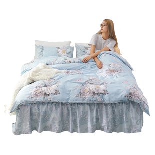 纯棉床罩床裙四件套床裙式夹棉加厚床上用品全棉4件套公主风韩式