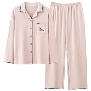 100%纯棉睡衣女款春秋季全棉长袖长裤2026新款卡通时尚家居服套装