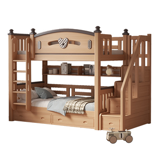 榉木上下同宽双层床平行高低床小户型儿童两层床成人子母床上下铺