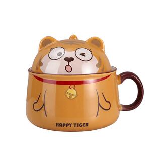 陶瓷泡面碗带盖学生宿舍大容量超大虎年易清洗饭盒带把手可爱便当