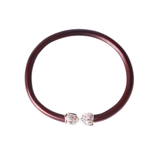 925纯银莲花瓣鸡血藤手镯男女西藏饰品野生无节天然木镯子细藤镯