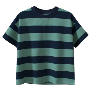 GRRR品牌童装短袖T恤中大童粗条纹打底衫儿童服装弹力莱卡棉夏装