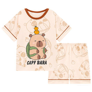 卡皮巴拉睡衣女款夏季2026新款纯棉短袖两件套可爱卡通学生家居服