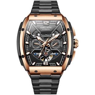 格拉图名表品牌正品酒桶型夜光防水钢带手表男士机械表全自动男款