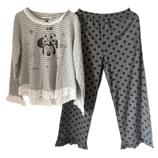 甜睡之旅睡衣女秋季新款纯棉长袖可爱米妮条纹大码学生家居服套装