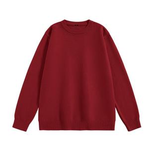 班尼路S&K双股圆领毛衣男款2025秋冬新款酒红色本命年保暖针织衫A