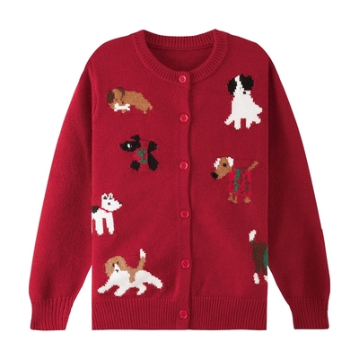 女童小狗聚会立体提花针织开衫