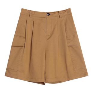 SANI商场同款高腰阔腿显瘦工装短裤女棉感舒适直筒通勤休闲裤25秋