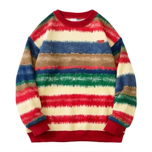 【清仓】女童卫衣秋冬装儿童加绒加厚扎染洋气条纹上衣大童衣服潮