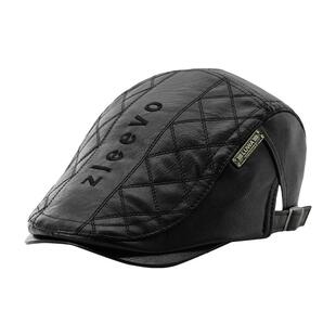 路瓦帽子男款冬季PU皮质加厚防寒装备贝雷帽中老年送爷爷加绒保暖