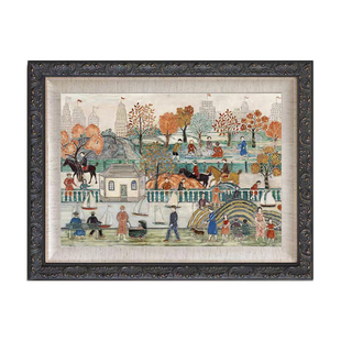 【纽约中央公园】复古法式中古插画油布装饰画黑色雕花框餐厅挂画