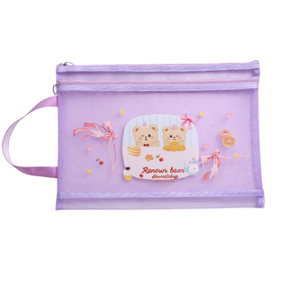 手提袋A4透明双层网纱文件袋小学生专用试卷收纳袋初中生文具铅笔袋拉链式资料袋a5学科科目分类袋作业补习袋