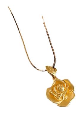 金色玫瑰花吊坠项链高级感毛衣链