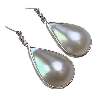 《滴水华光》澳白光白色水滴形海水马贝珍珠耳钉灵动耳坠925纯银