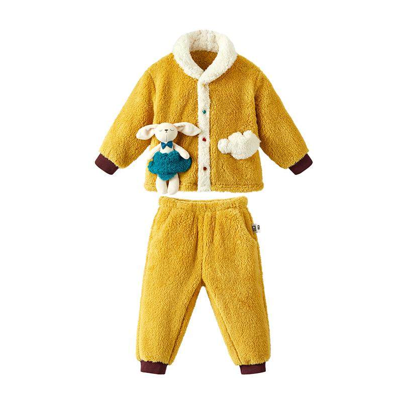 babycare儿童家居服套装秋冬珊瑚绒女童加厚保暖可爱男童宝宝睡衣