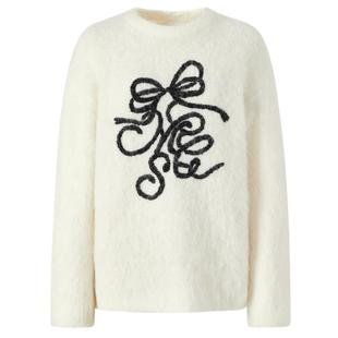 商场同款 摩萨克冬季新款羊驼毛蝴蝶结绣花甜美毛针织衫上衣女