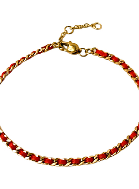 小香风红绳手链钛钢镀金本命年女