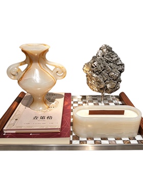 现代轻奢家居软装 棋盘格托盘长方收纳盒 客厅摆件家居玄关装饰