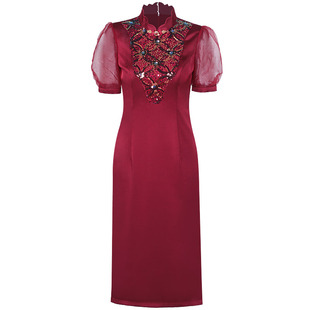 多丽琦新款改良旗袍女夏季高档婚宴妈妈装中式礼服女连衣裙中长款