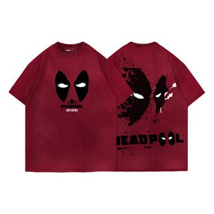 TEE7-漫威死侍火力全开T恤水洗做旧美式重磅复古vintage纯棉短袖