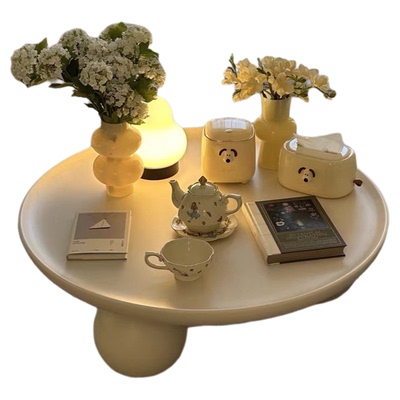 圆形奶油风茶几客厅北欧创意简约现代小户型桌子家用沙发圆形茶桌