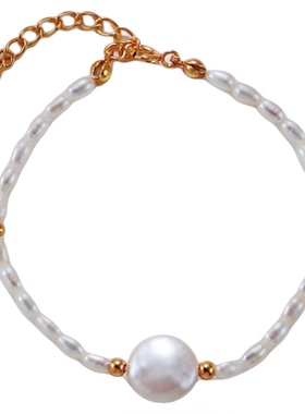 新款纽扣天然巴洛克珍珠手链高级感气质手串18K金奢华精致腕饰女